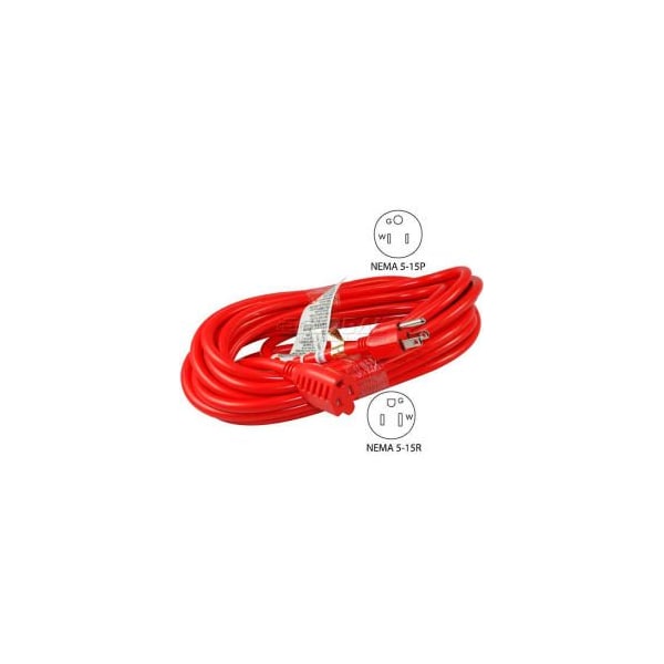 Conntek SJTW Extension Cord, 14 AWG, Outdoor, 14/3, 1 Outlets, 5-15R, Red, 5-15P, 50 ft 20241-050 - main